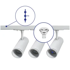 Bright Choice Komplett set 1-Fas Rail 1 Meter Vit | incl. 3x Spot + GU10 2700K 3W Dimbar + Ändkåpa, Strömkontakt
