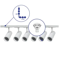 Bright Choice Komplett set 1-Fas Rail L 1,5 x 2 Meter Vit | incl. 6x Spot + GU10 2700K 3W Dimbar + Ändkåpa, Strömkontakt och L -Anslutningsstycke