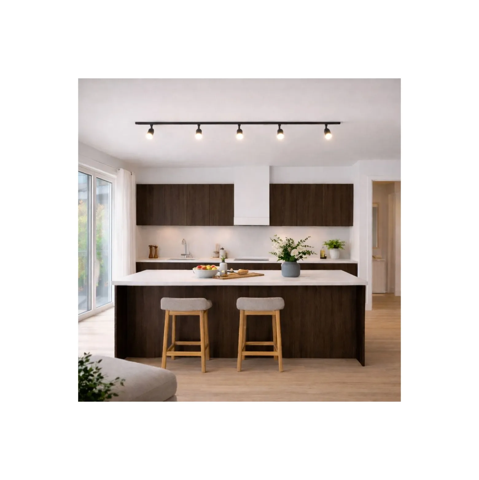 Bright Choice Komplett set 1-Fas Rail 2 Meter Svart | incl. 5x Spot + GU10 2700K 3W Dimbar + Ändkåpa, Strömkontakt och I-Anslutningsstycke