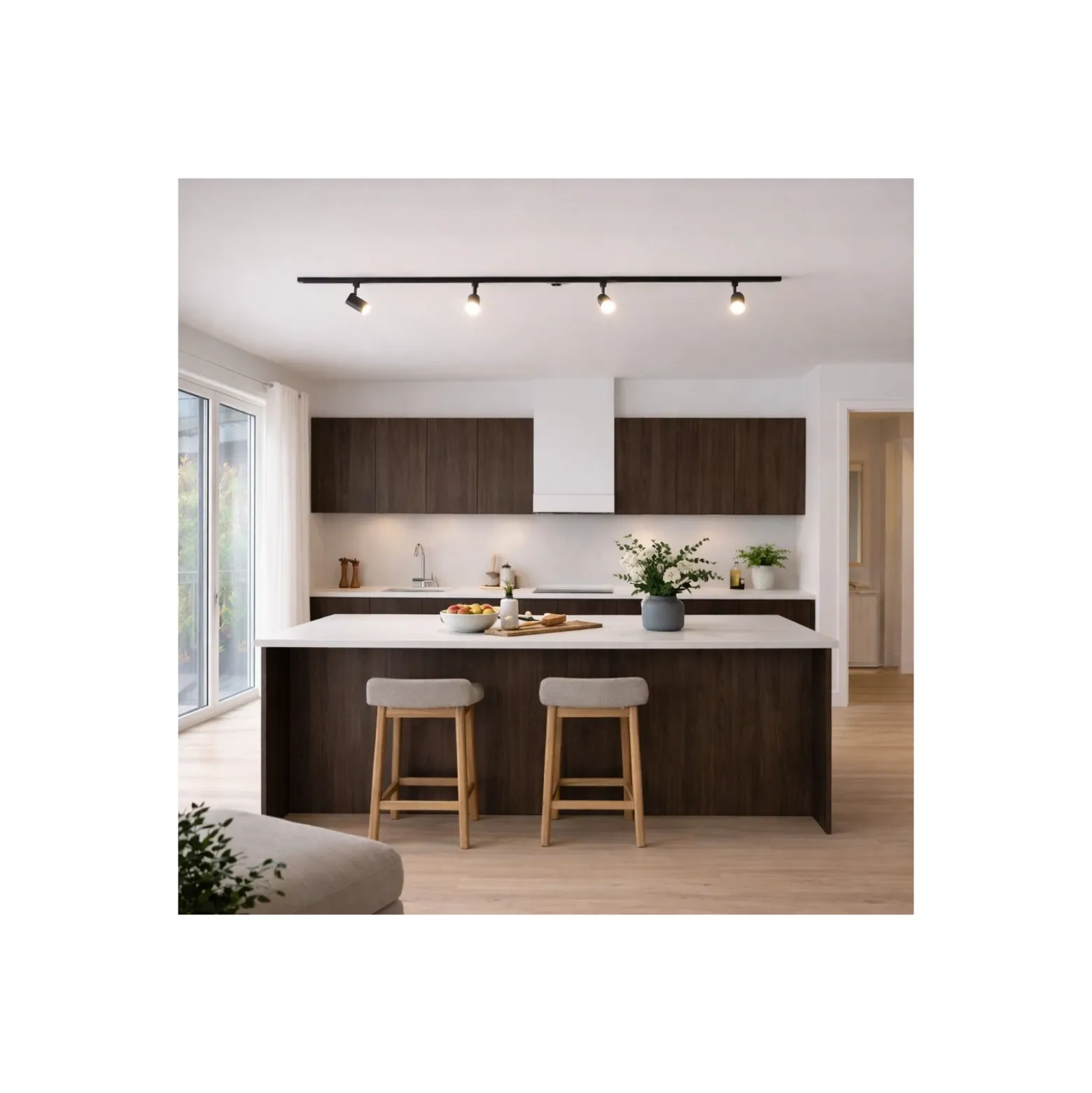 Bright Choice Komplett set 1-Fas Rail 2 Meter Svart | incl. 4x Spot + GU10 2700K 3W Dimbar + Ändkåpa, Strömkontakt och I-Anslutningsstycke