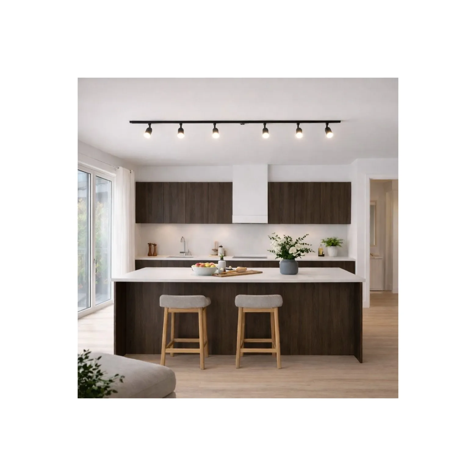 Bright Choice Komplett set 1-Fas Rail 2 Meter Svart | incl. 6x Spot + GU10 2700K 3W Dimbar + Ändkåpa, Strömkontakt och I-Anslutningsstycke