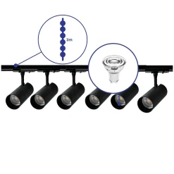 Bright Choice Komplett set 1-Fas Rail 3 Meter Svart | incl. 6x Spot + GU10 2700K 3W Dimbar + Ändkåpa, Strömkontakt och I-Anslutningsstycke