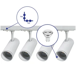 Bright Choice Komplett set 1-Fas Rail L 1 x 1 Meter Vit | incl. 4x Spot + GU10 2700K 3W Dimbar + Ändkåpa, Strömkontakt och L -Anslutningsstycke
