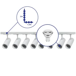Bright Choice Komplett set 1-Fas Rail L 1,5 x 2 Meter Vit | incl. 8x Spot + GU10 2700K 3W Dimbar + Ändkåpa, Strömkontakt och L -Anslutningsstycke