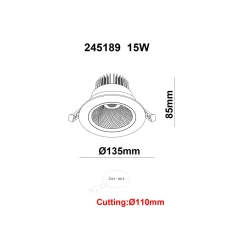 Bright Choice LED Downlight Runda Lutningsbar 15W 1200lm 60D - 930 Varm Vit | 135mm - Utskärning 110mm - UGR <19