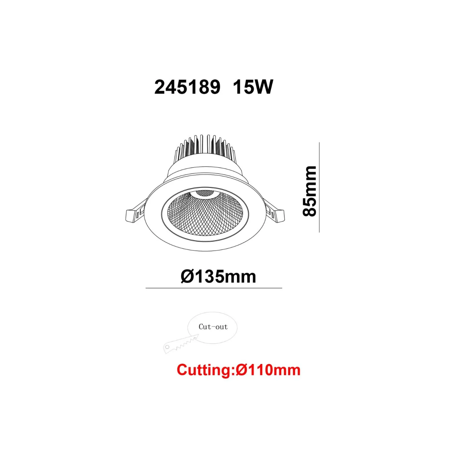 Bright Choice LED Downlight Runda Lutningsbar 15W 1200lm 60D - 930 Varm Vit | 135mm - Utskärning 110mm - UGR <19
