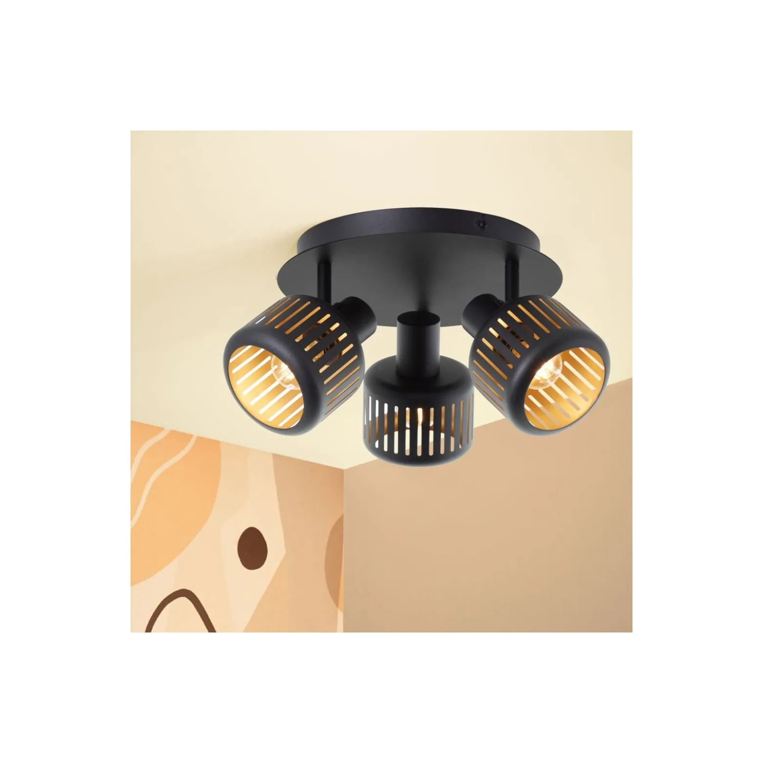 Brilliant Tyas Taklampa Aluminium Metall Svart Guld | 370mm - Passande för 3x E14