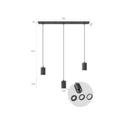 Calex Retro Pendellampa Cordset Rektangulär Metall Svart |incl. kabel 2 Meter - Passande för 3xE27