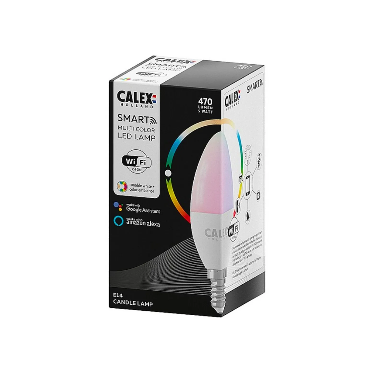 Calex Smart Tuya Wifi E14 Kronljus 5W 470lm - 822-840 Justerbar Vit | RGBW - Dimbar - Ersättare 40W
