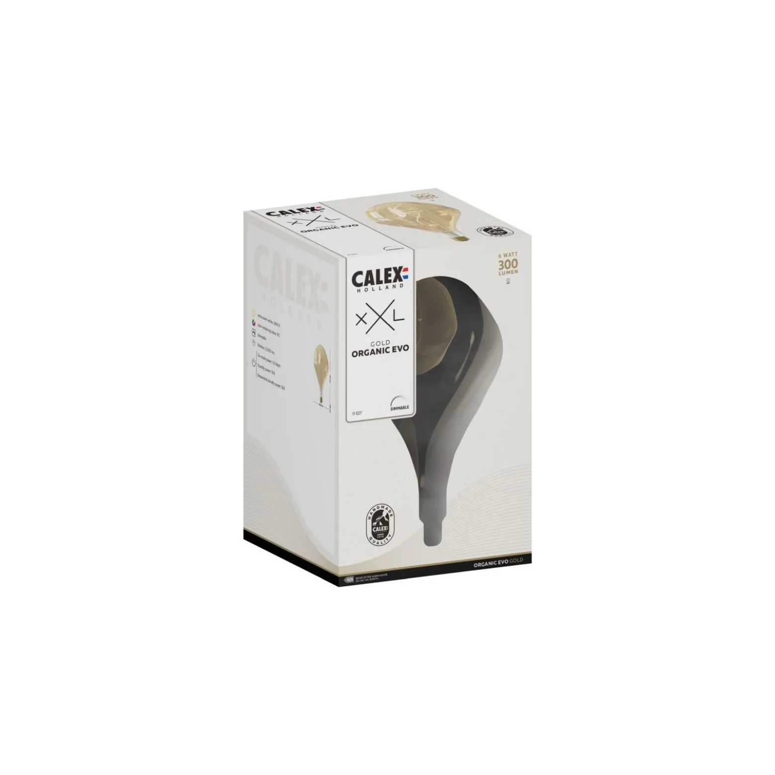 Calex XXL Organic Evo Guld LED E27 Filament 6W 300lm- 818 Extra Varm Vit | Dimbar
