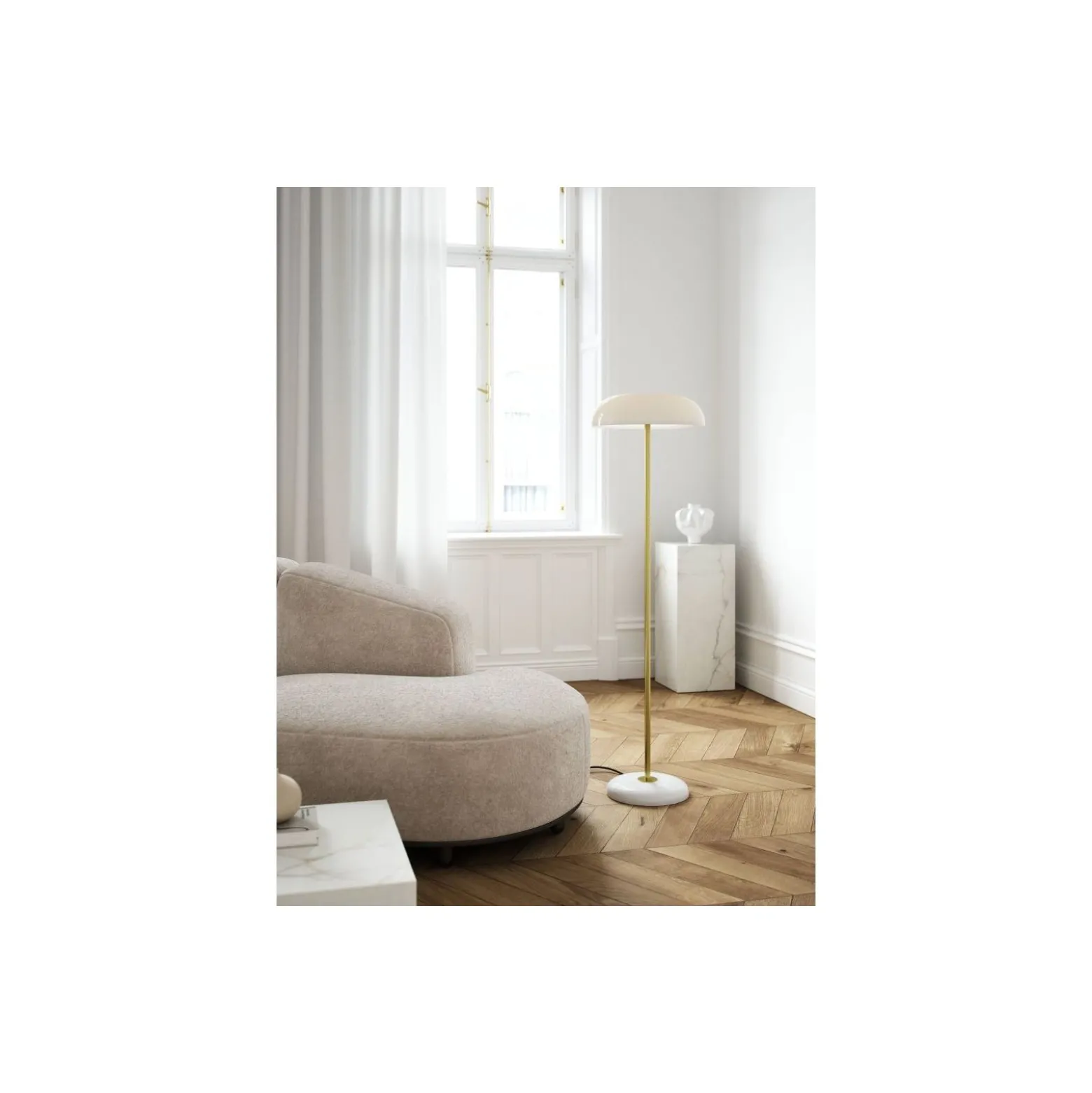 DFTP by Nordlux Glossy Golvlampa Glas och Marmor Vit | Passande för 3x E14