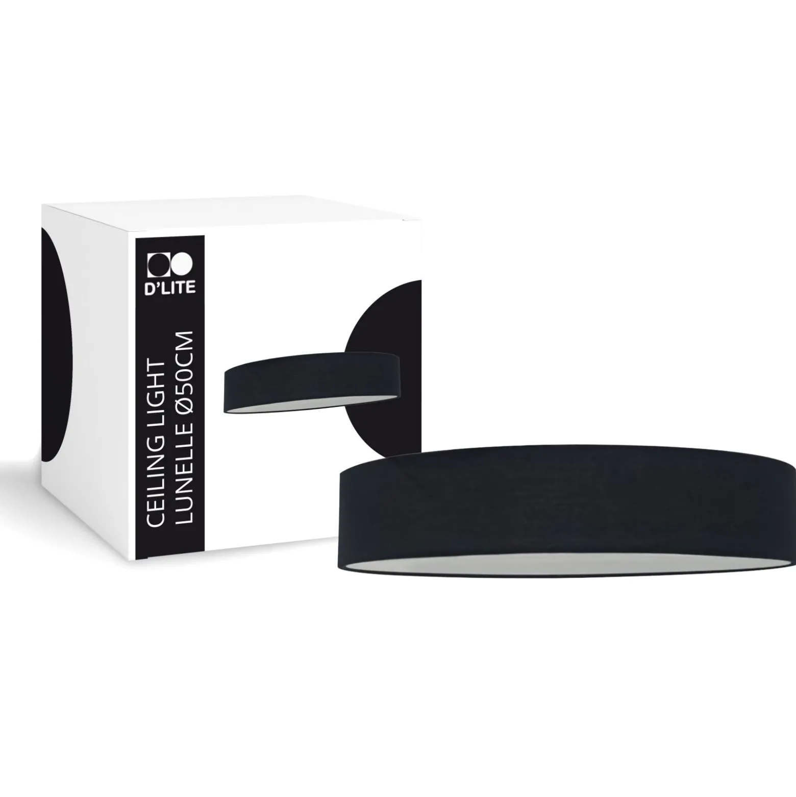 D'Lite Taklampa Lunelle 50cm Textil Svart | Passande för 3x E27