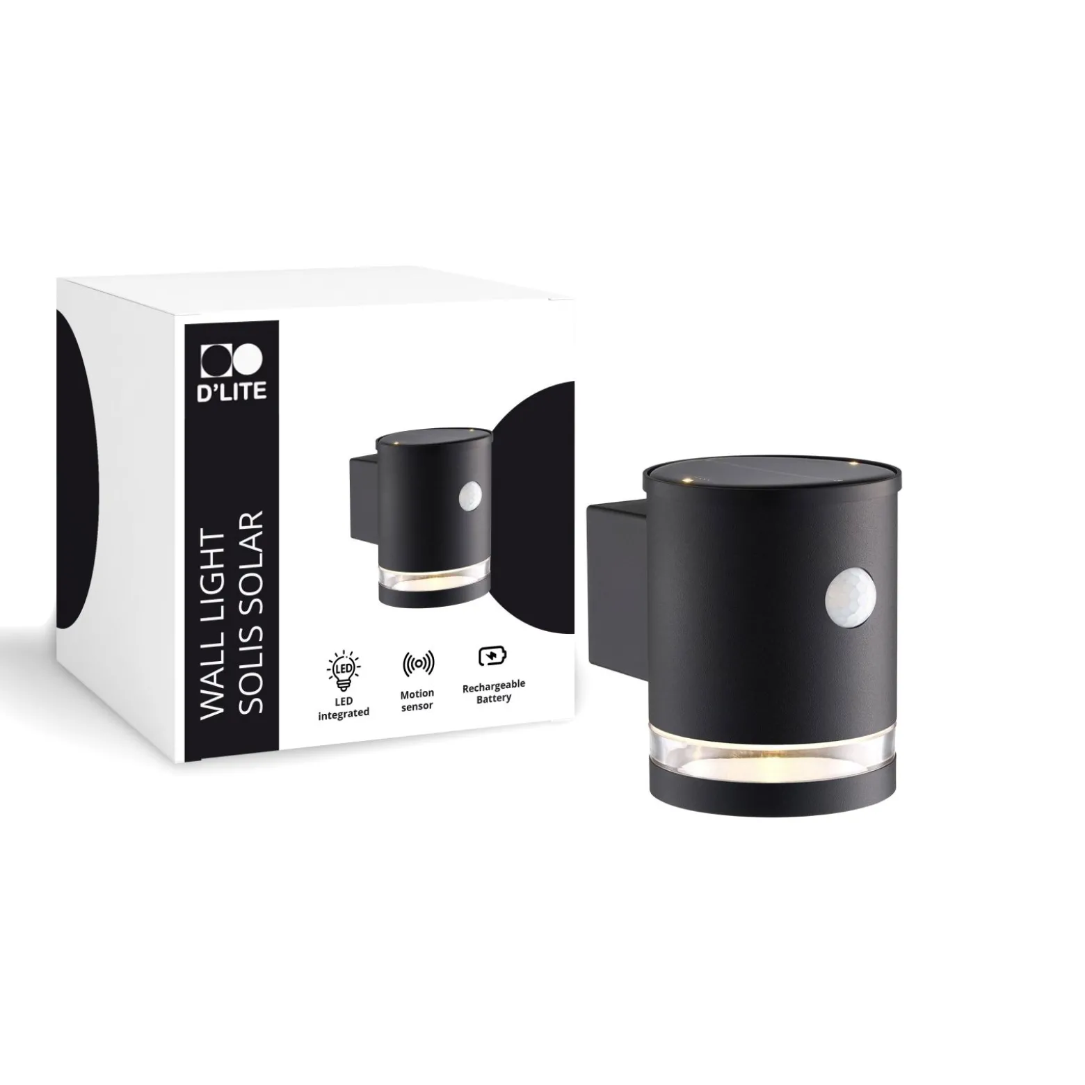 D'Lite Vägglampa Solis Solar Svart Up & Down - 830 Varm Vit | IP54 - Rörelsesensor