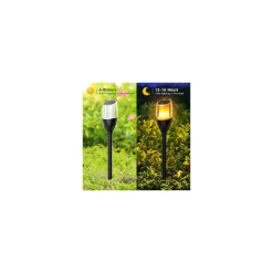 Dubbelpack 2x Interlight Spik Ljus Solar Trädgård Torch Svart 1W 40lm - 816 Extra Varm Vit | incl. Batteri
