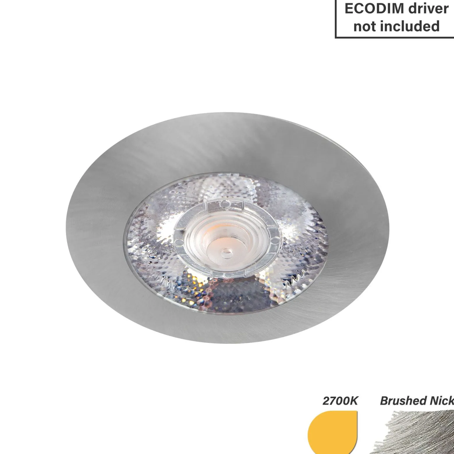 EcoDim Infälld Spot Nickel 3W 240lm 90D - 827 Extra Varm Vit | 62mm - Utskärning 55mm - IP54 - Dimbar