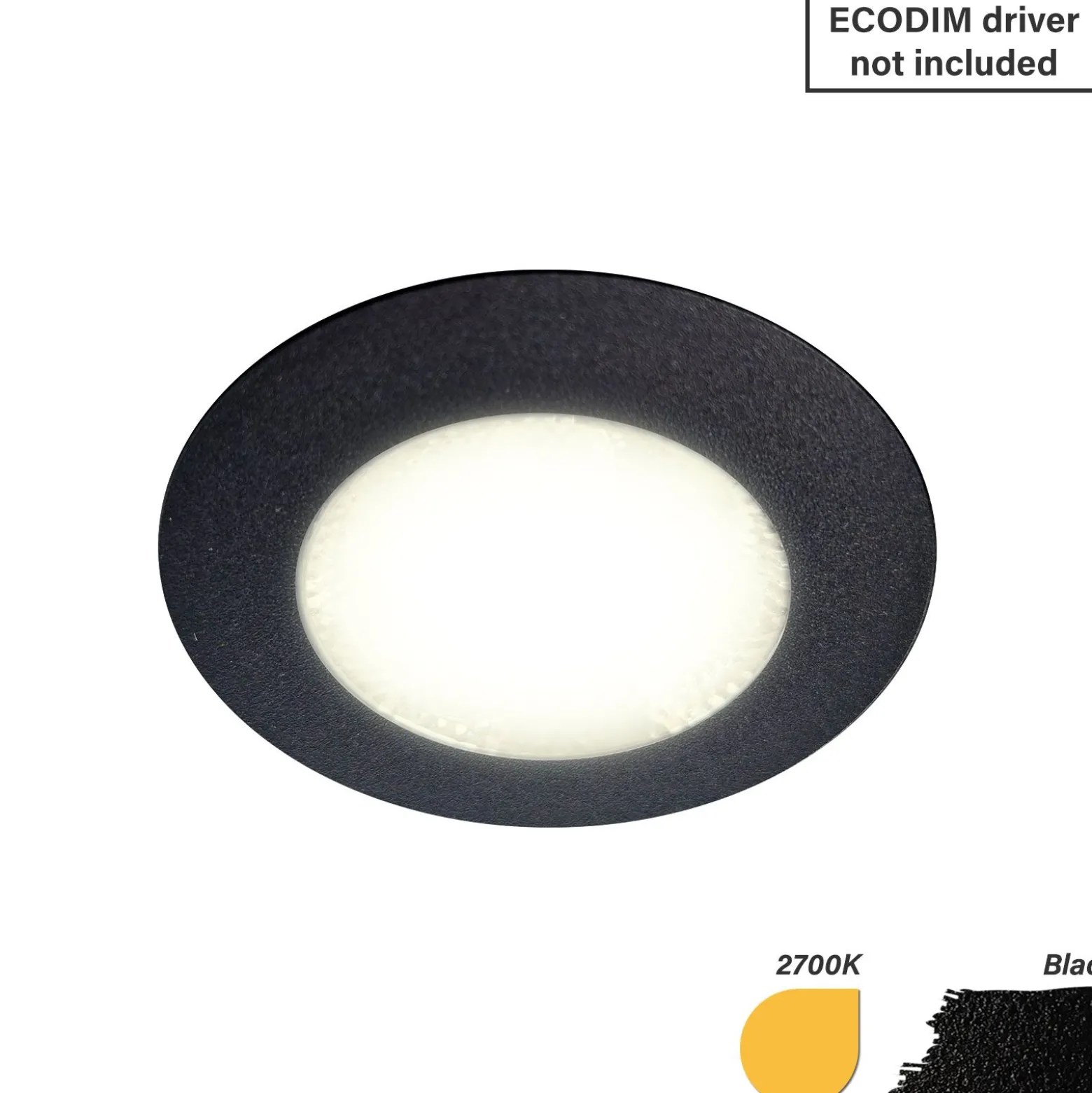 EcoDim Infälld Spot Svart 3W 240lm 90D - 827 Extra Varm Vit | 62mm - Utskärning 55mm - IP54 - Dimbar