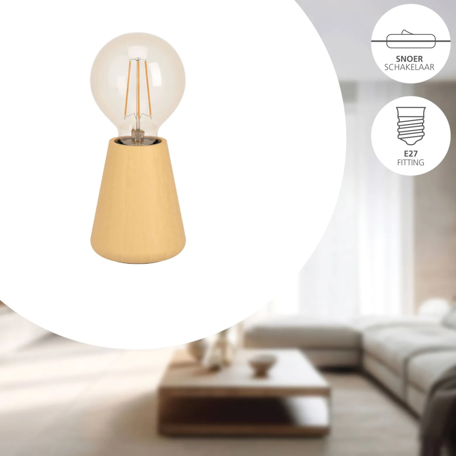 Eglo Bordslampa Asby Trä Brun | Passande För 1x E27