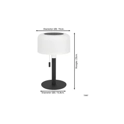 Eglo Bordslampa Montapalma Solar Stål Svart 2W 190lm - 830 Varm Vit | IP54 - Dimbar - USB-C