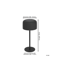 Eglo Bordslampa Roccanova Solar Stål Svart 2W 270lm - 830 Varm Vit | IP44 - Touchdimmerbar - USB-C