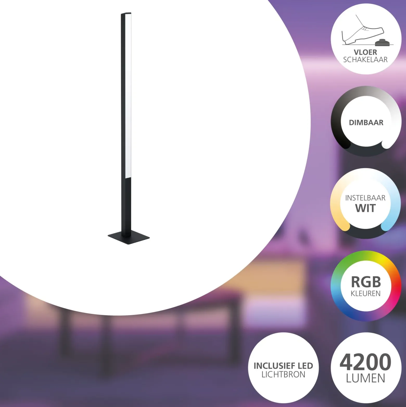 Eglo Connect.Z Smart Golvlampa Simolaris-Z Aluminium Svart 34W 3960lm - 827-865 Justerbar Vit | Dimbar