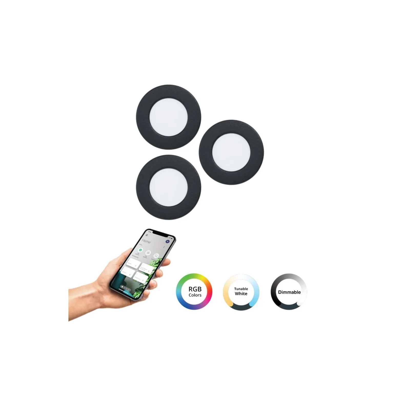 Eglo Connect.Z Smart Infälld Spot Badrumsbelysning Fueva 6-Z Plast Svart 8.4W 1020lm - 827-865 Justerbar Vit + RGB | Dimbar