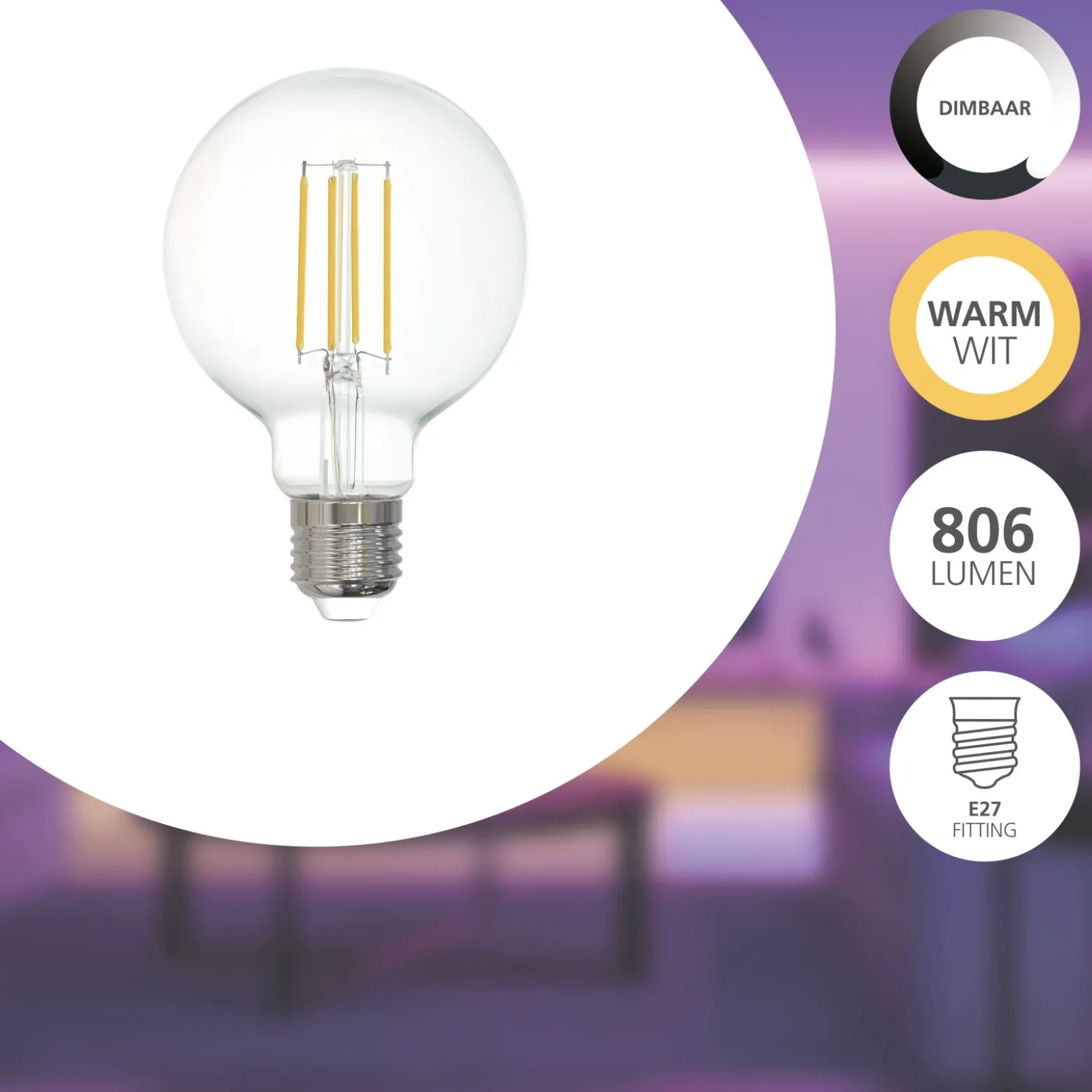 Eglo Connect.Z Smart LED E27 Globe Filament Klar 6W 806lm - 827 Extra Varm Vit | Dimbar - Ersättare 60W