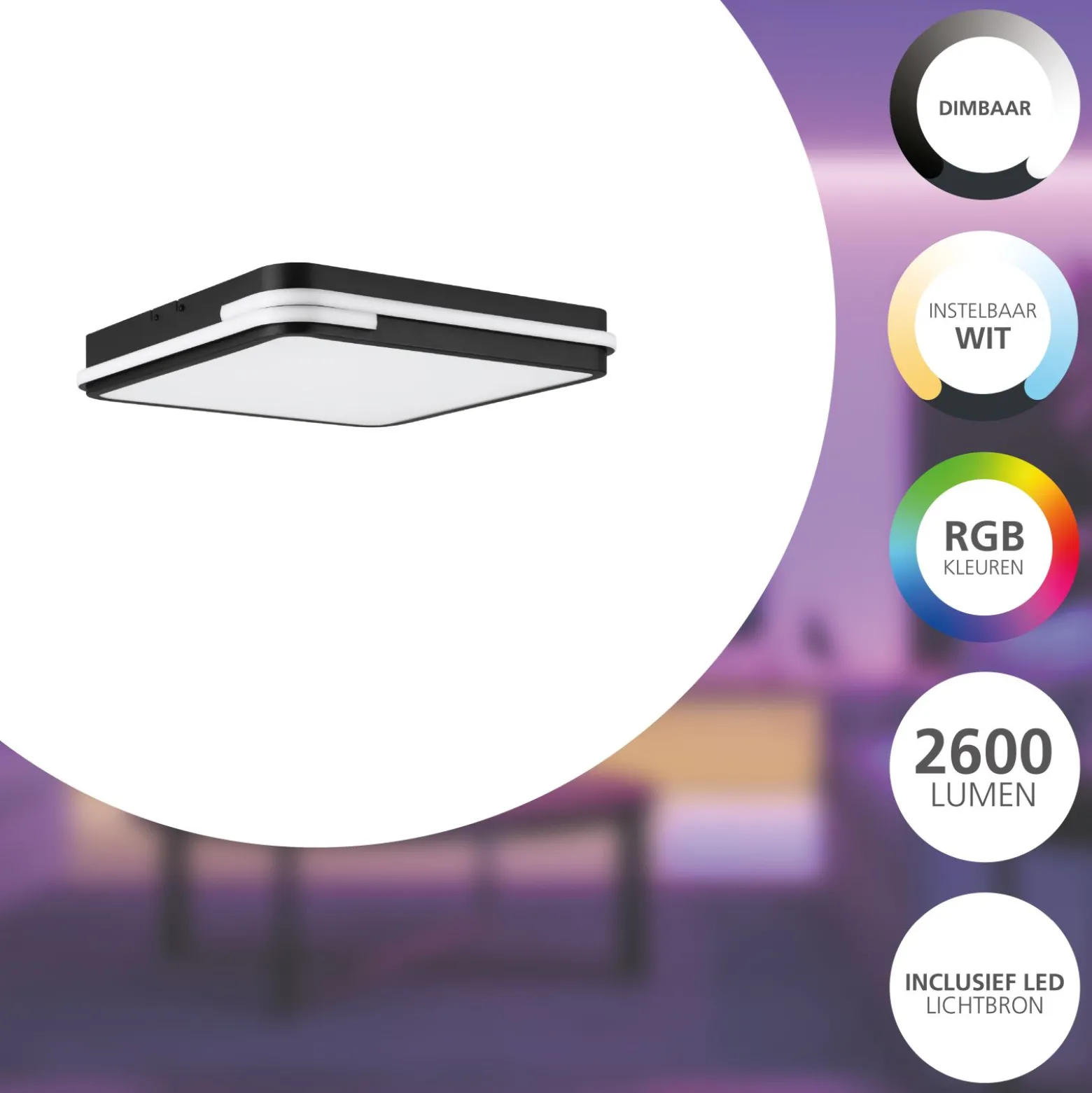 Eglo Connect.Z Smart Taklampa Genovese-Z Aluminium Svart 22W 2600lm - 827-865 Justerbar Vit | Dimbar