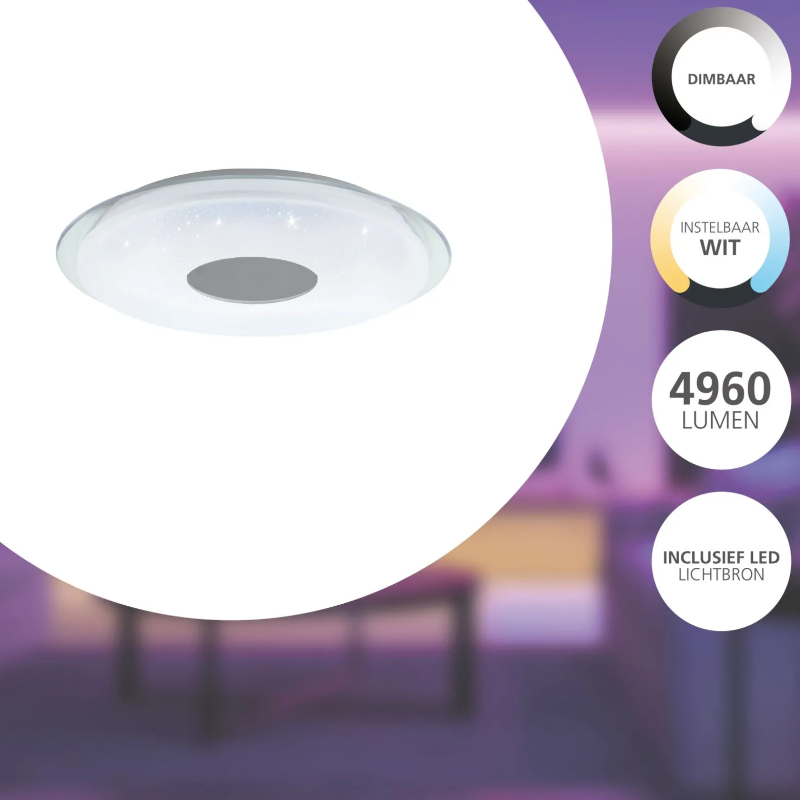 Eglo Connect.Z Smart Taklampa Lanciano-Z Stål Vit 11W 1240lm - 827-865 Justerbar Vit | 560mm - Dimbar