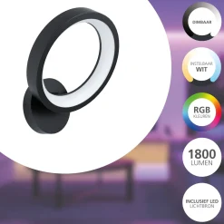 Eglo Connect.Z Smart Vägglampa Marghera- Stål Svart 15W 1700lm - 827-865 Justerbar Vit | Dimbar