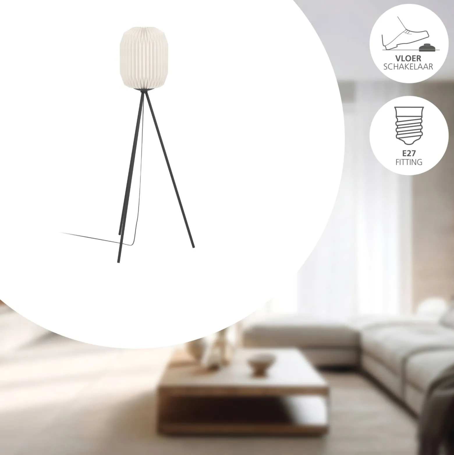 Eglo Golvlampa Belgrave Stål Svart Vit | Passande För 1x E27