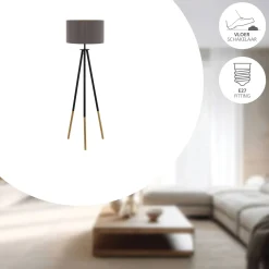Eglo Golvlampa Bidford Trä Stål Brun Vit Aluminium | Passande För 1x E27