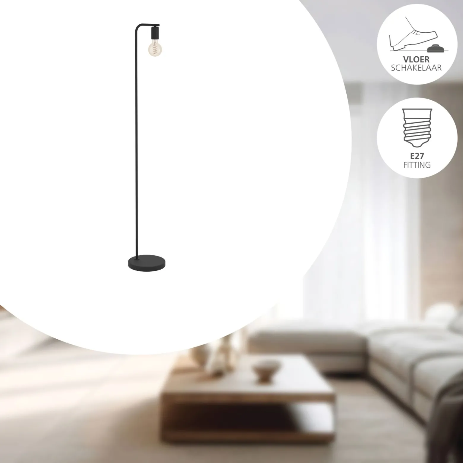 Eglo Golvlampa Cranley 1 Stål Svart | Passande För 1x E27