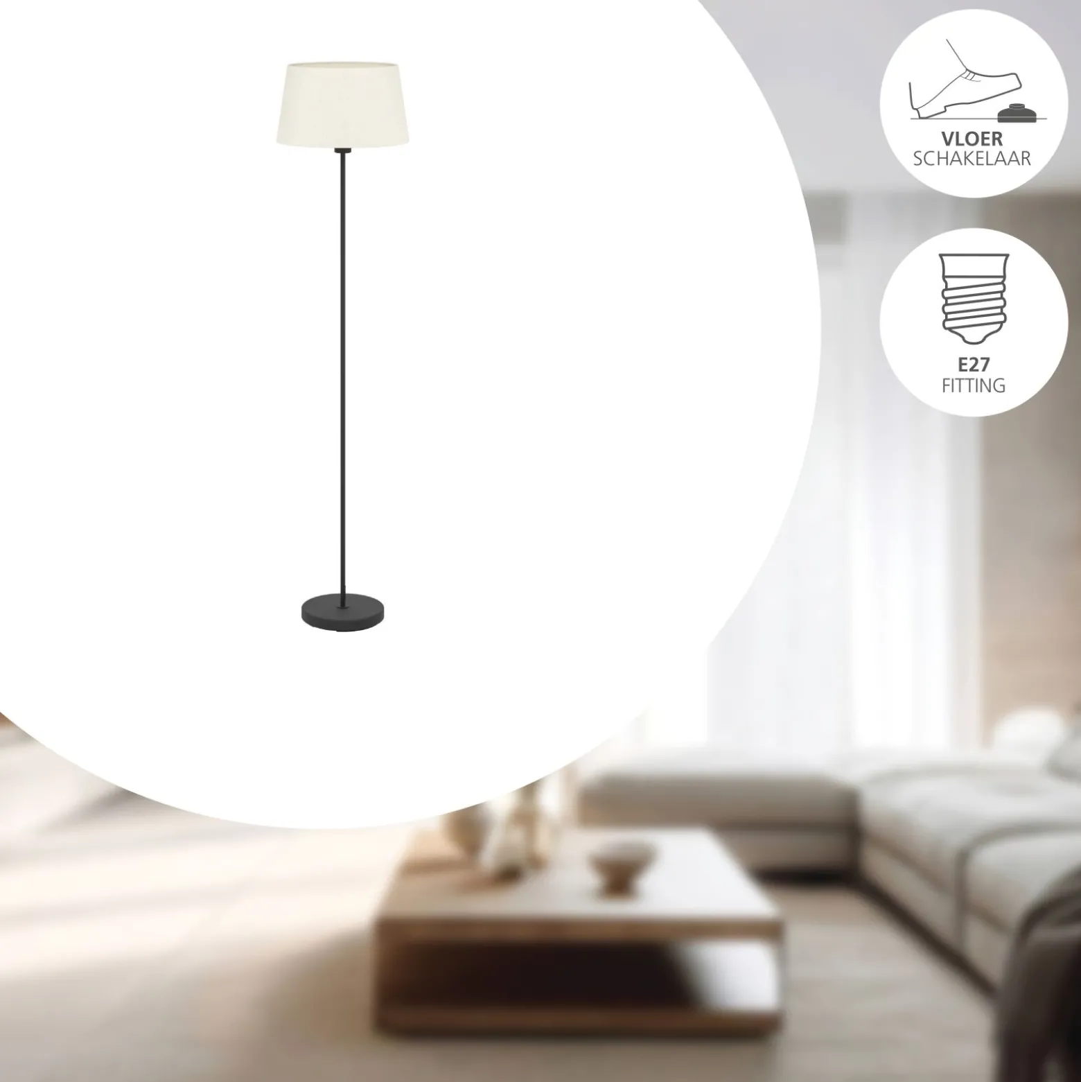 Eglo Golvlampa Febres Stål Svart Vit | Passande För 1x E27