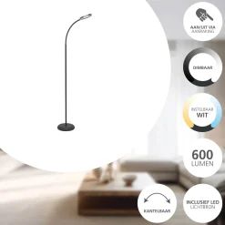 Eglo Golvlampa Lauro Plast Svart 55W 600lm - 827-865 Justerbar Vit | Dimbar