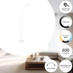 Eglo Golvlampa Lauro Plast Vit 55W 600lm - 827-865 Justerbar Vit | Dimbar