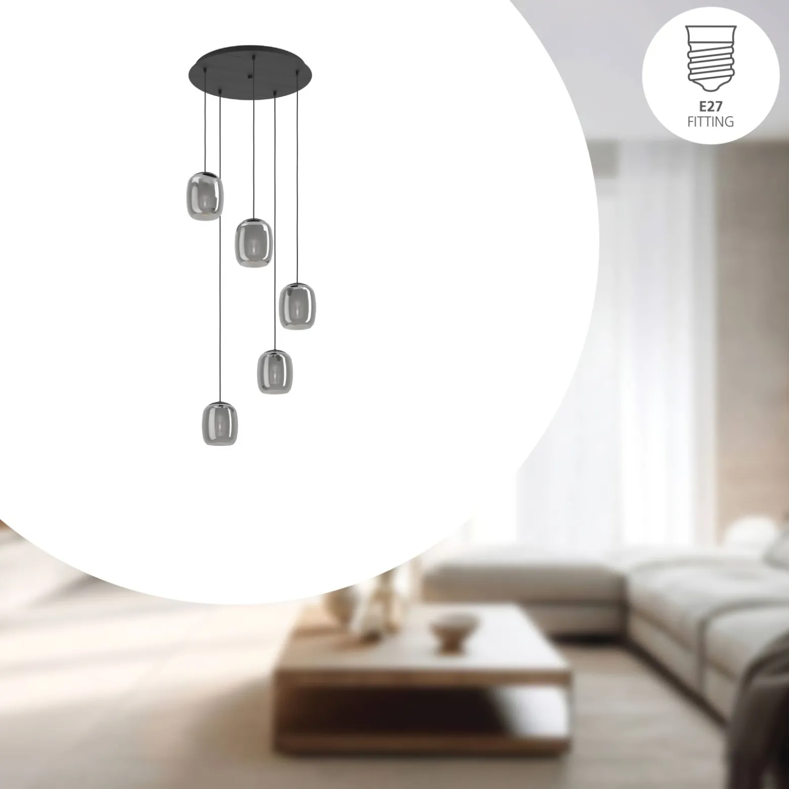 Eglo Pendellampa Ciampino Stål Svart | 540mm - Passande För 5x E27