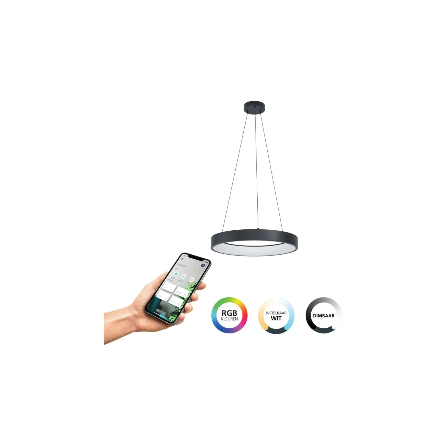 Eglo Pendellampa Marghera-Z Stål Svart 27.5W 3150lm - 827-865 Justerbar Vit + RGB | IP20 - Zigbee Dimbar
