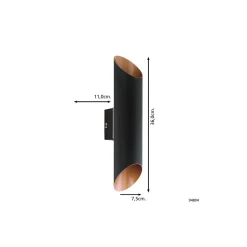 Eglo Vägglampa Agolada Utomhus Galvaniserat Stål Svart Koppar Up & Down 7.4W 660lm - 830 Varm Vit