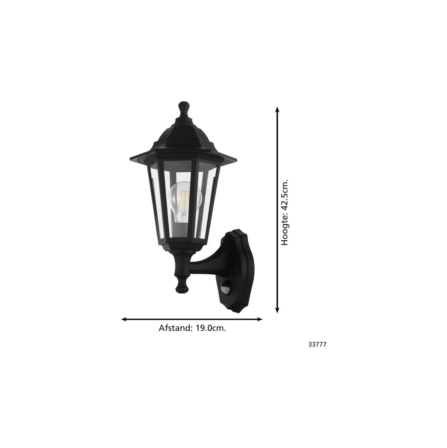 Eglo Vägglampa Duanera Svart | IP44 - Passande för 1x E27 - Rörelsesensor