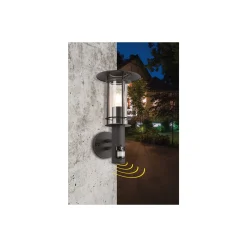 Eglo Vägglampa Lisio 1 Rostfritt Stål Svart | IP44 - Passande för 1x E27 - Rörelsesensor