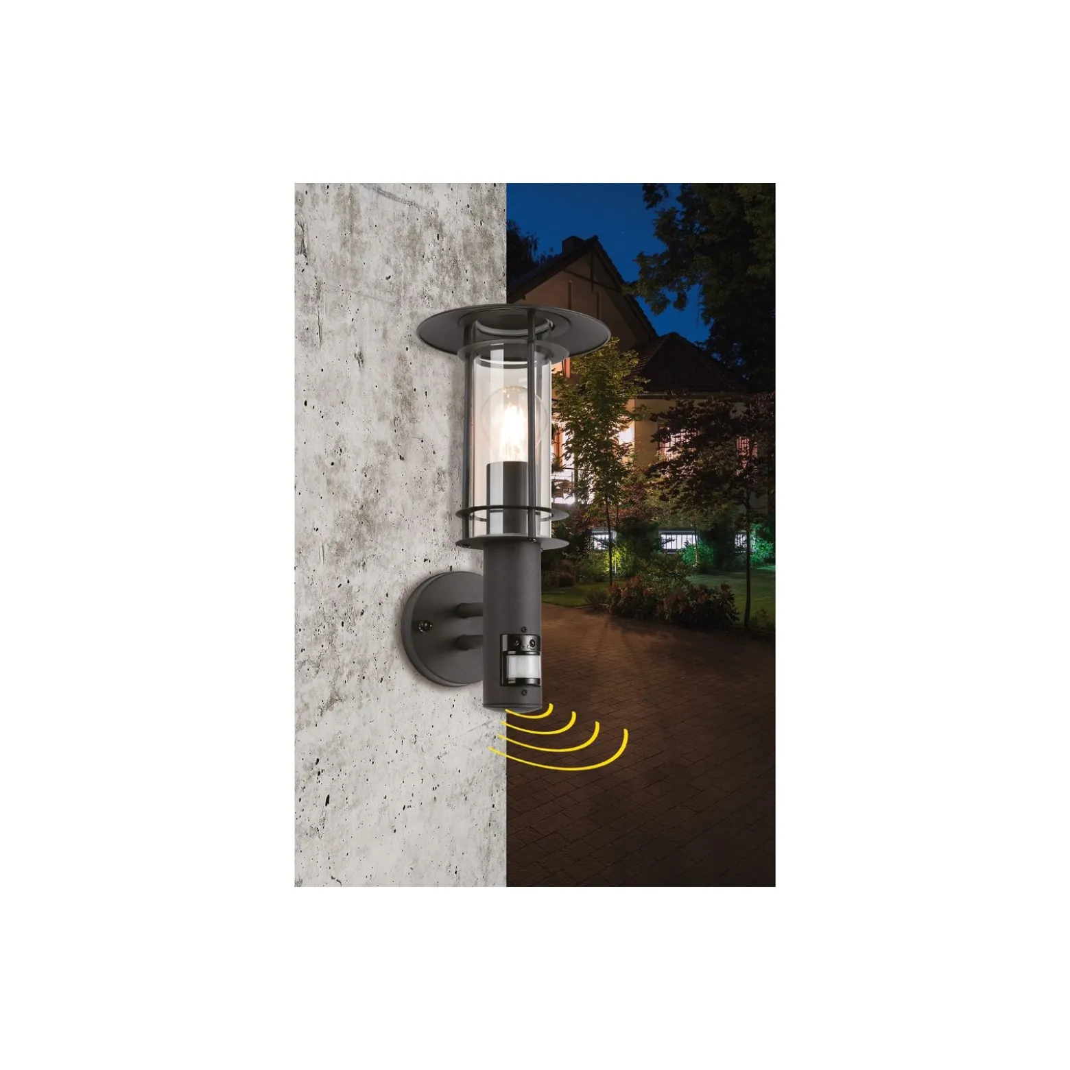 Eglo Vägglampa Lisio 1 Rostfritt Stål Svart | IP44 - Passande för 1x E27 - Rörelsesensor