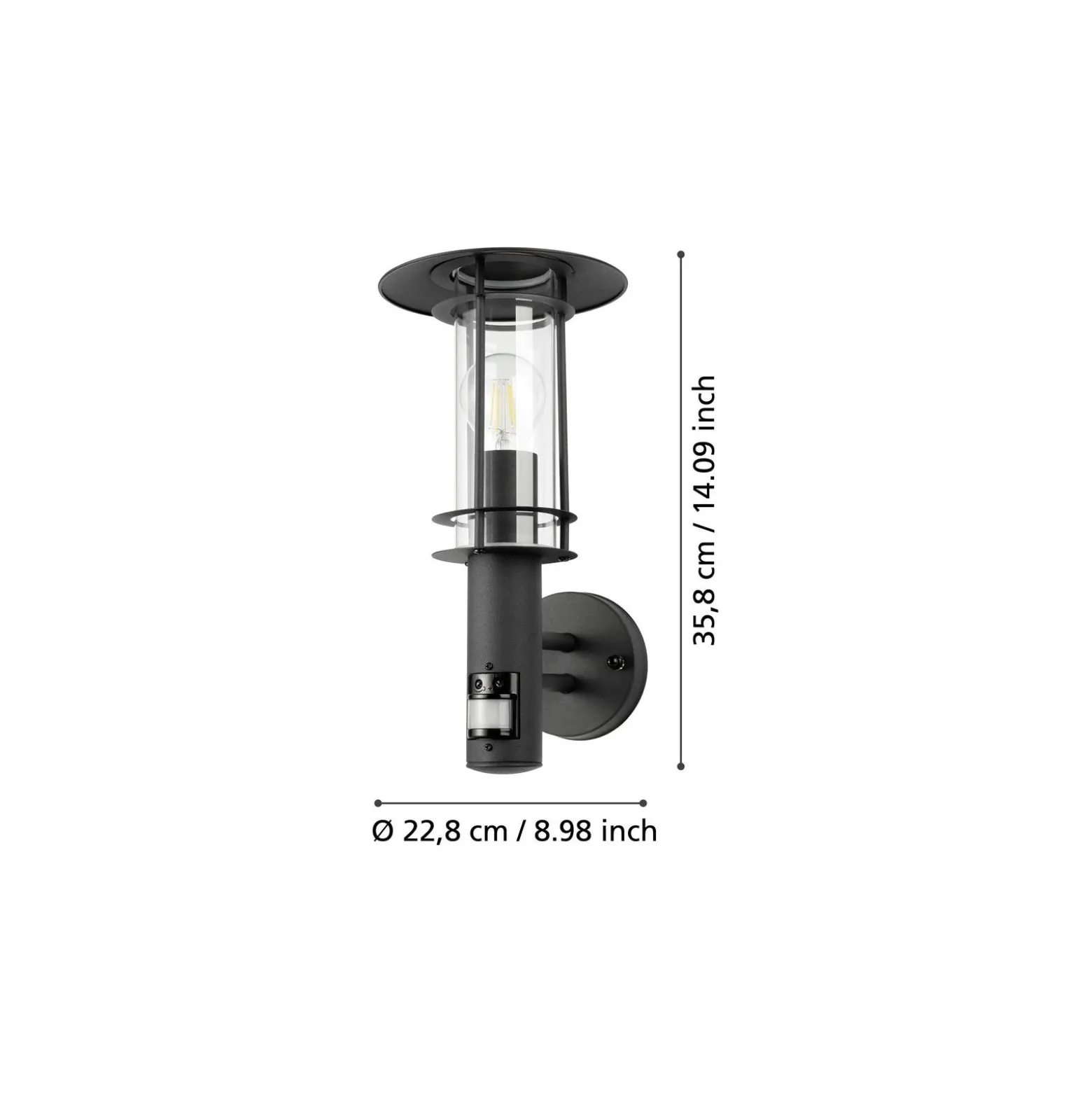 Eglo Vägglampa Lisio 1 Rostfritt Stål Svart | IP44 - Passande för 1x E27 - Rörelsesensor