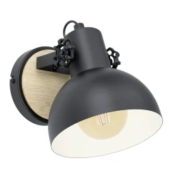 Eglo Vägglampa Lubenham Stål Svart Trä | Passande För 1x E27