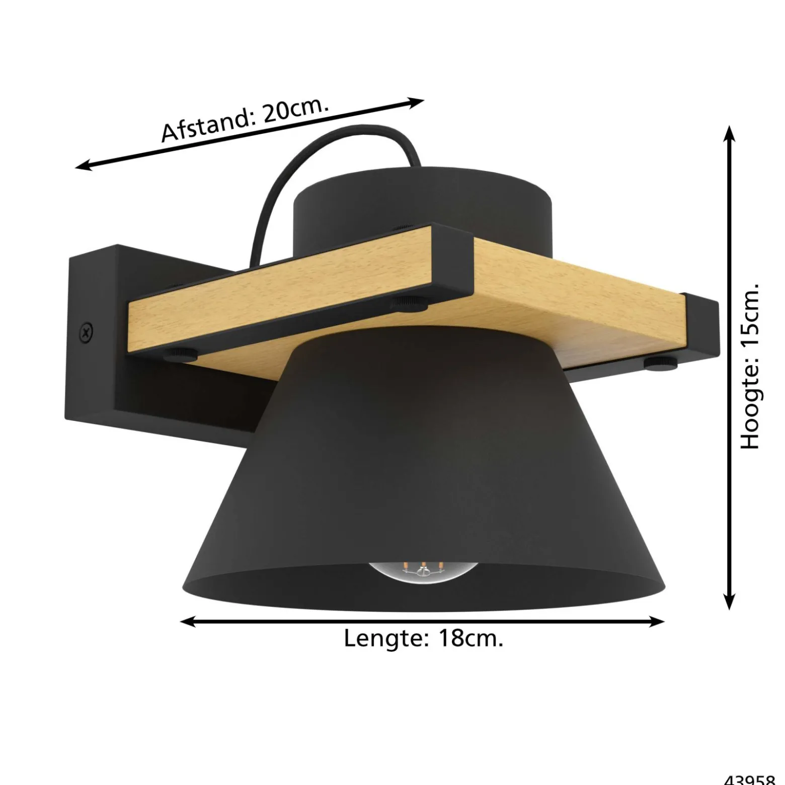 Eglo Vägglampa Maccles Stål Svart Trä | Passande För 1x E27