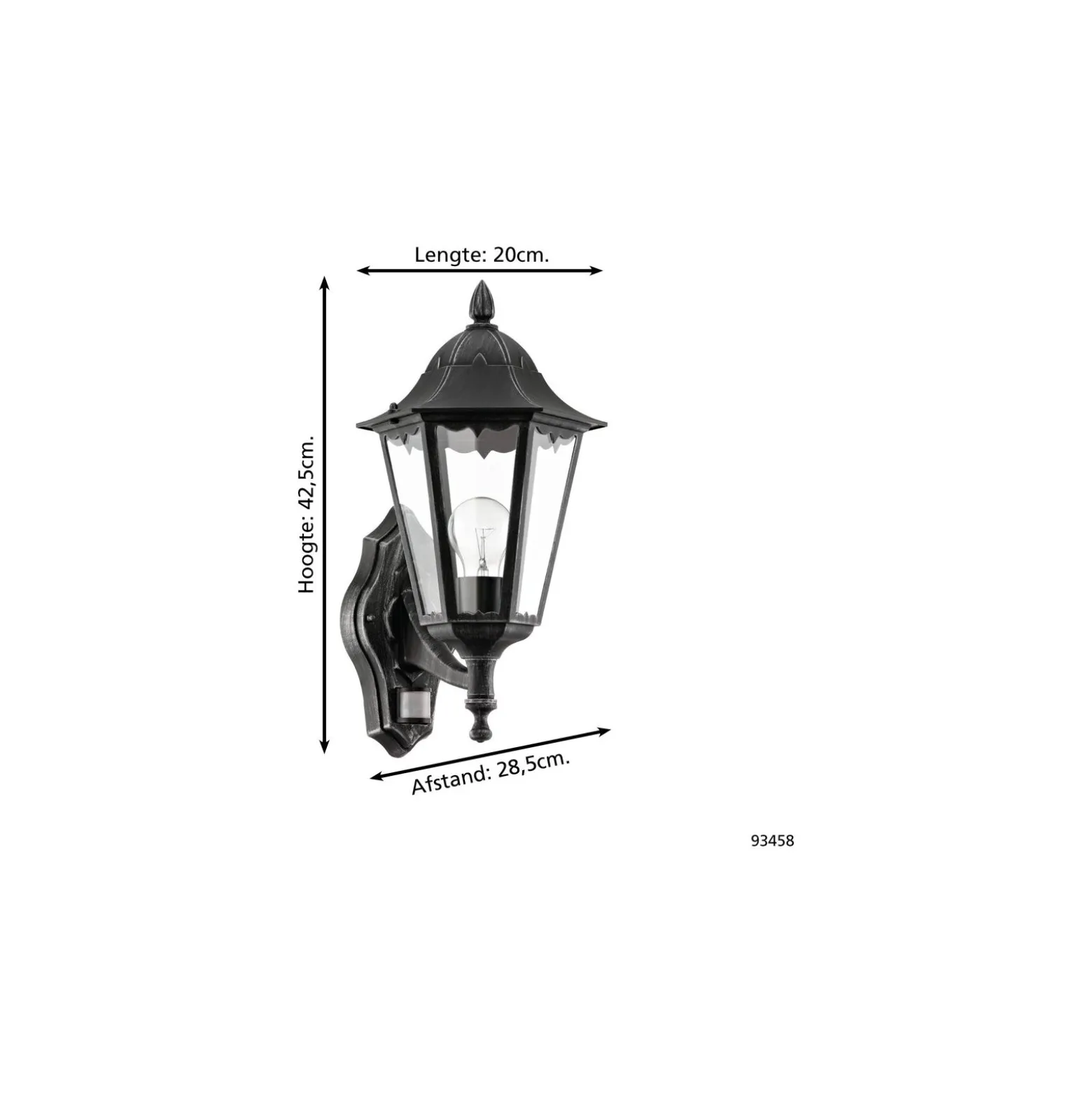 Eglo Vägglampa Navedo Aluminium Svart | IP44 - Passande för 1x E27 - Rörelsesensor