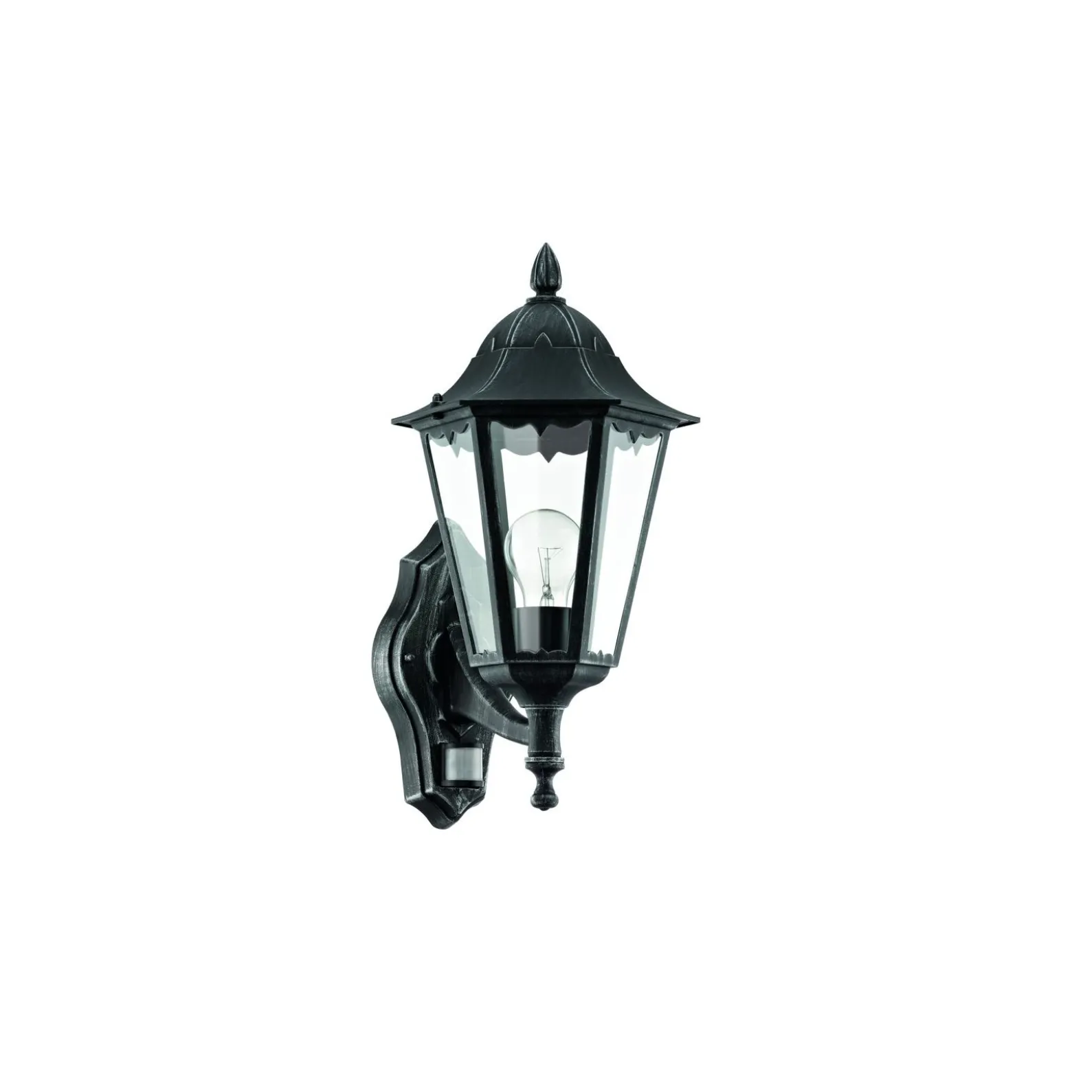 Eglo Vägglampa Navedo Aluminium Svart | IP44 - Passande för 1x E27 - Rörelsesensor