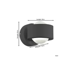 Eglo Vägglampa Ono 2 Aluminium Antracit Up & Down 2.5W 250lm - 830 Varm Vit | IP20