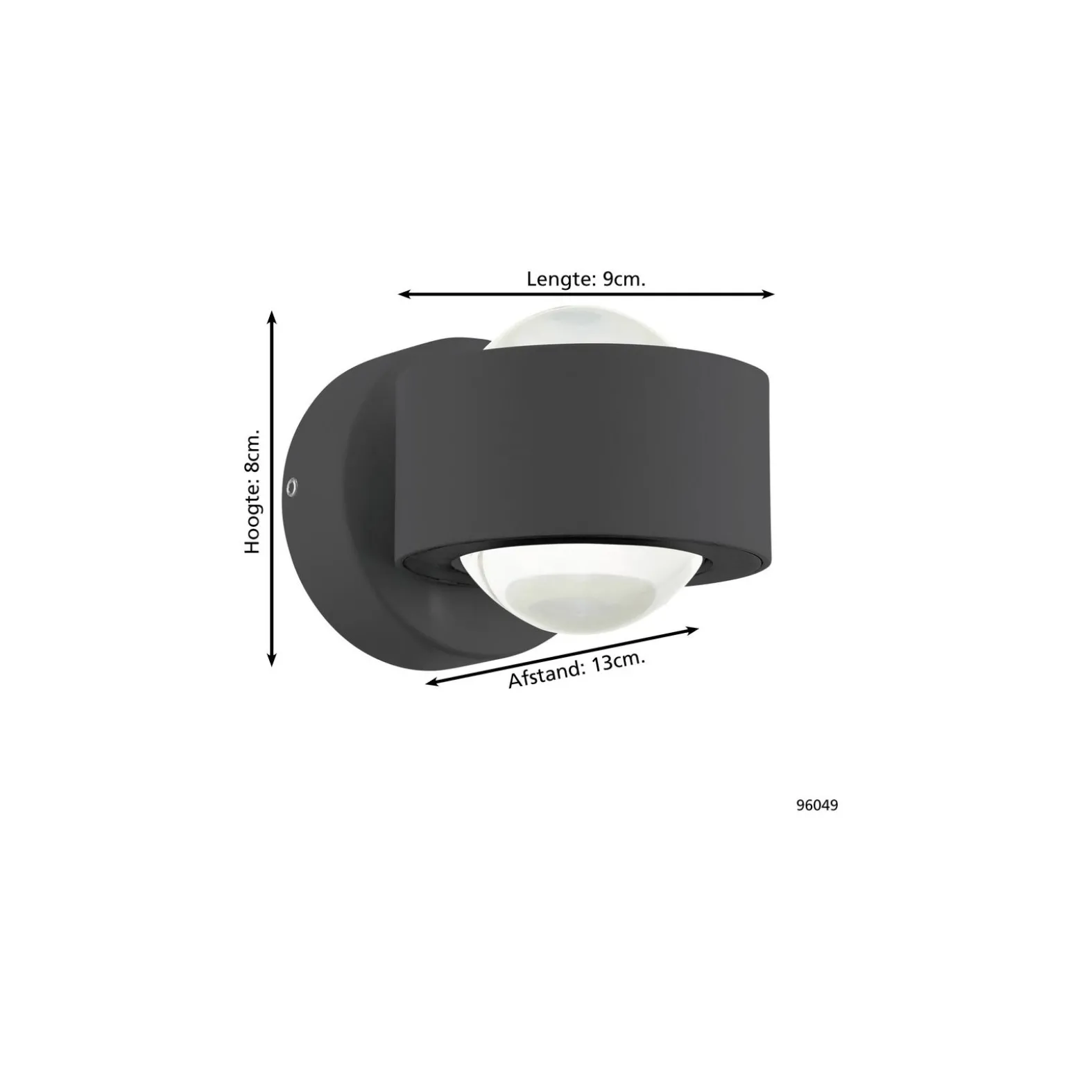 Eglo Vägglampa Ono 2 Aluminium Antracit Up & Down 2.5W 250lm - 830 Varm Vit | IP20