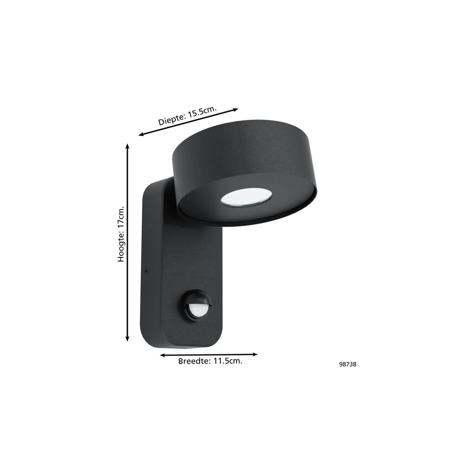 Eglo Vägglampa Palosco Stål Svart 4W 360lm - 830 Varm Vit | IP44 - Rörelsesensor
