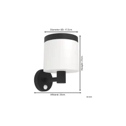Eglo Vägglampa Pantete Solar Svart 7W 790lm - 830 Varm Vit | IP65 - Rörelsesensor